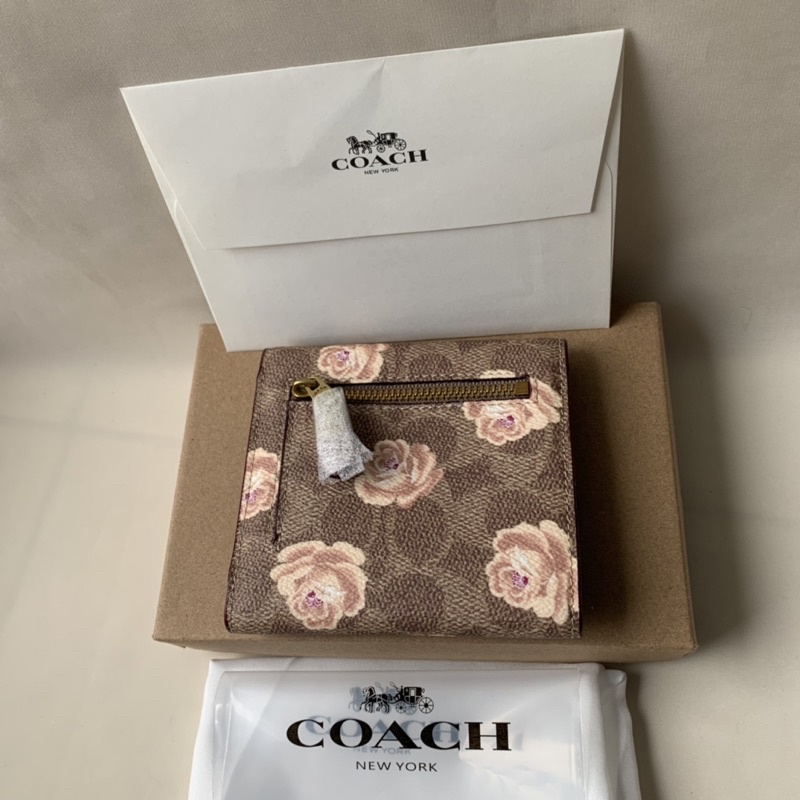 Coach Small Wallet In Signature Canvas With Floral Bow (67246) WHITE