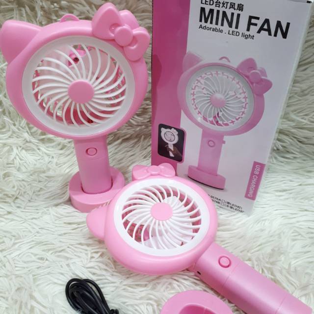 Kipas Angin Gagang Lampu LED Karakter Hellokitty