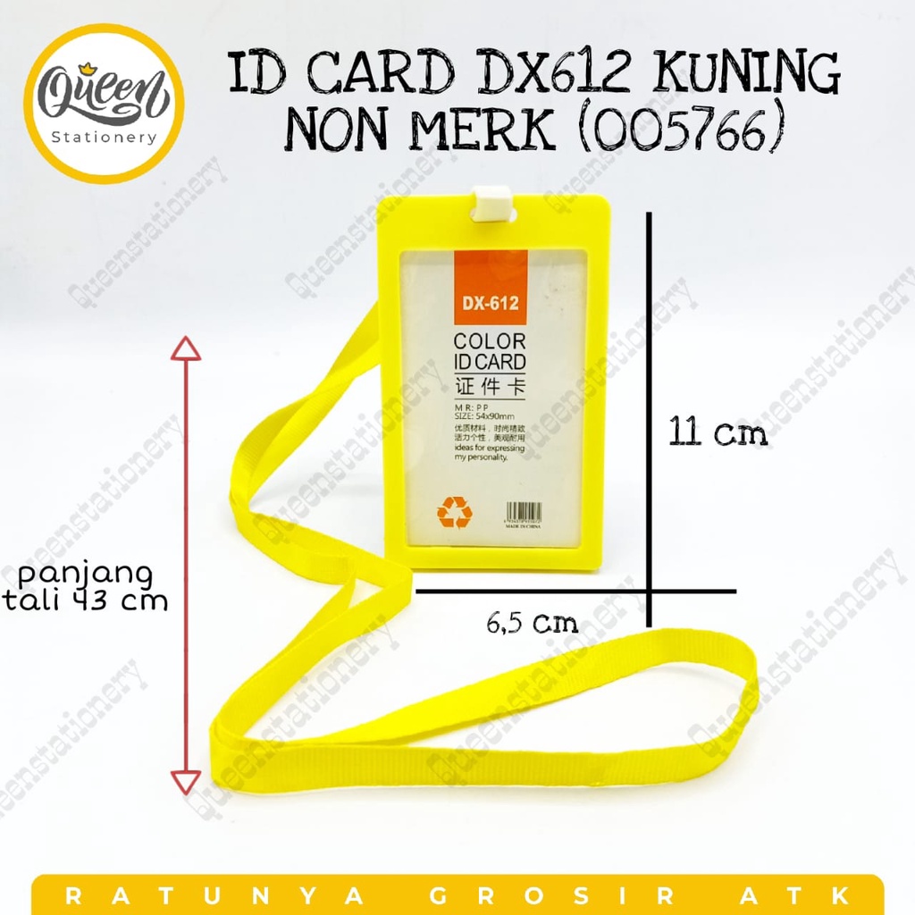 

ID CARD DX-612 KUNING NON MERK (005766)/ ID CARD PLASTIK WARNA / TEMPAT KARTU IDENTITAS / ID CARD WARNA / NAME TAG / TEMPAT ID CARD / TEMPAT TANDA PENGENAL