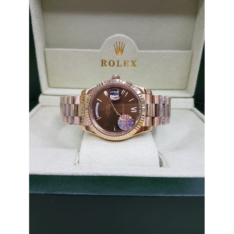 Jam Kw Super Rolex Daydate Gold Series-Matic-Shappire Full Set Box Ori