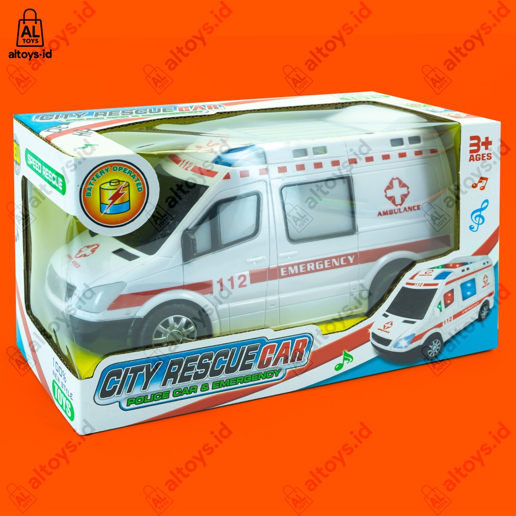 Mainan Anak Mobil Ambulance Hospital 112 Bump and Go Mainan Mobil Ambulan Musik Lampu Bisa Berjalan