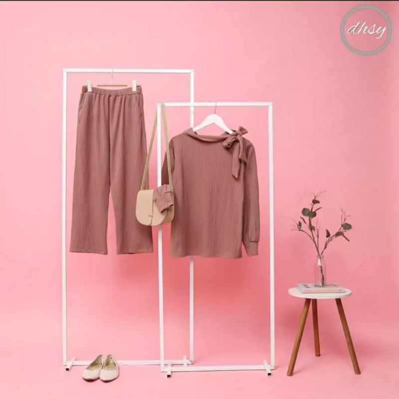 MAUDY SET/setelan wanita/blouse+pants/knit premium/terbaru/terlaris