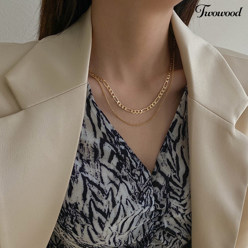 Twowood Double-Layered Clavicle Necklace Simple Alloy Solid Color Women Necklace Jewelry Accessory