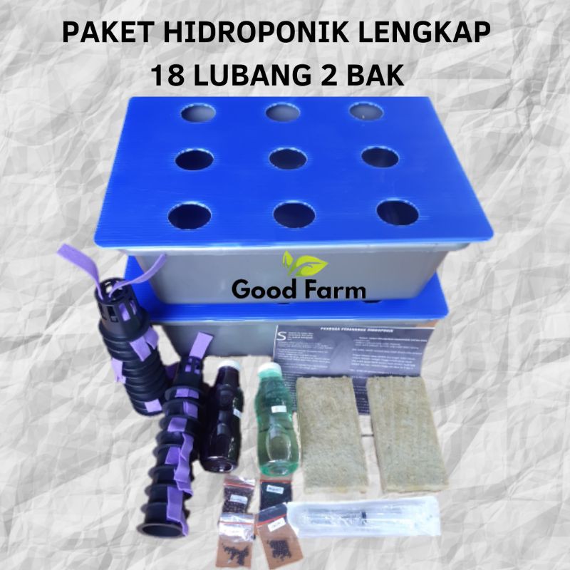 PAKET HIDROPONIK 18 LUBANG 2 BAK | SET HIDROPONIK | HIDROPONIK PEMULA | KIT HIDROPONIK | HIDROPONIK