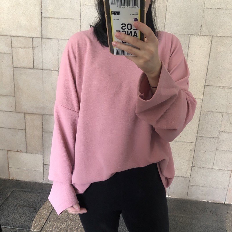 blouse semi rajut bahan waffle uniqlo