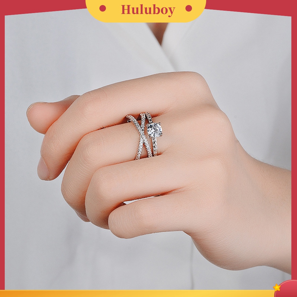 Hu Hu Hu Hu Hu Alat Bantu Pasang Kacamata♡ Cincin Wanita Model Silang Hias Batu Permata Imitasi Gaya Glamor Untuk Pernikahanpertunangan