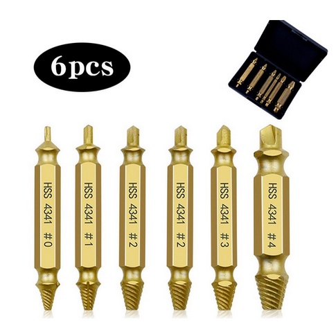6pcs Tap Balik Screw Extractor Alat Pembuka Baut Skrup Rusak Screw-6pcs