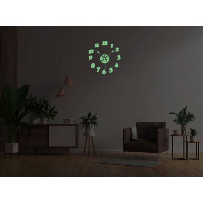 JAM DINDING 3D DIY GIANT WALL CLOCK GLOW IN THE DARK 80 -130CM