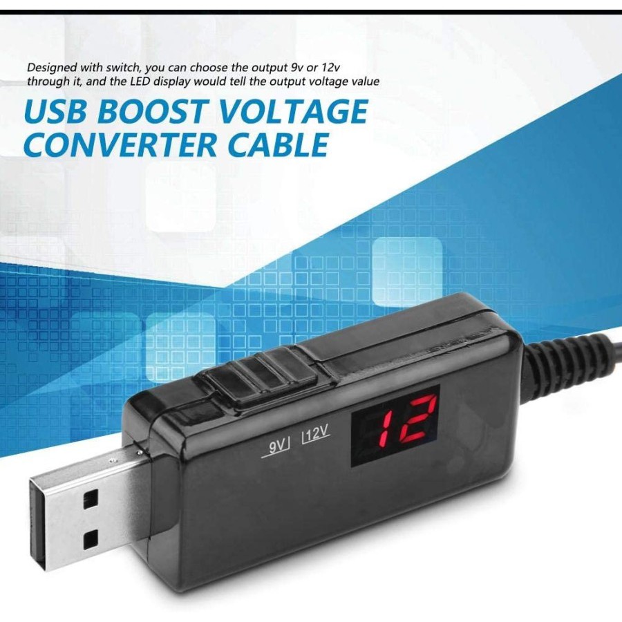 Kabel KWS-912V USB DC 5V Step-up 9V / 12V DC dengan Display Voltmeter