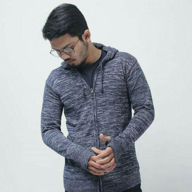 DAMSSHOP - SWEATER RAJUT ARIEL TWIST TWOTONE CARDIGAN (UNISEX)-Navy Blue
