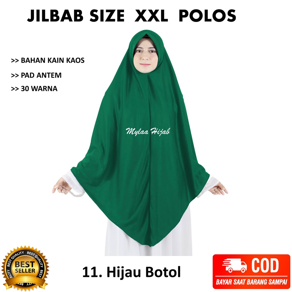 Jilbab instan NON SERUT Size XXL Pad Antem Bahan Kaos PE murah XXL-03 HARGA GROSIR TERMURAH.-11 HIJAU BOTOL