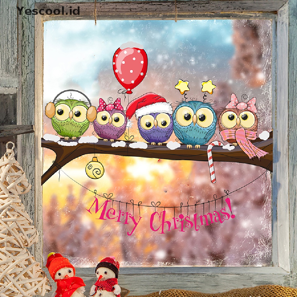 【Yescool】 New Year Window Stickers Christmas Decoration Owl On A Tree Branch Wall Stickers .