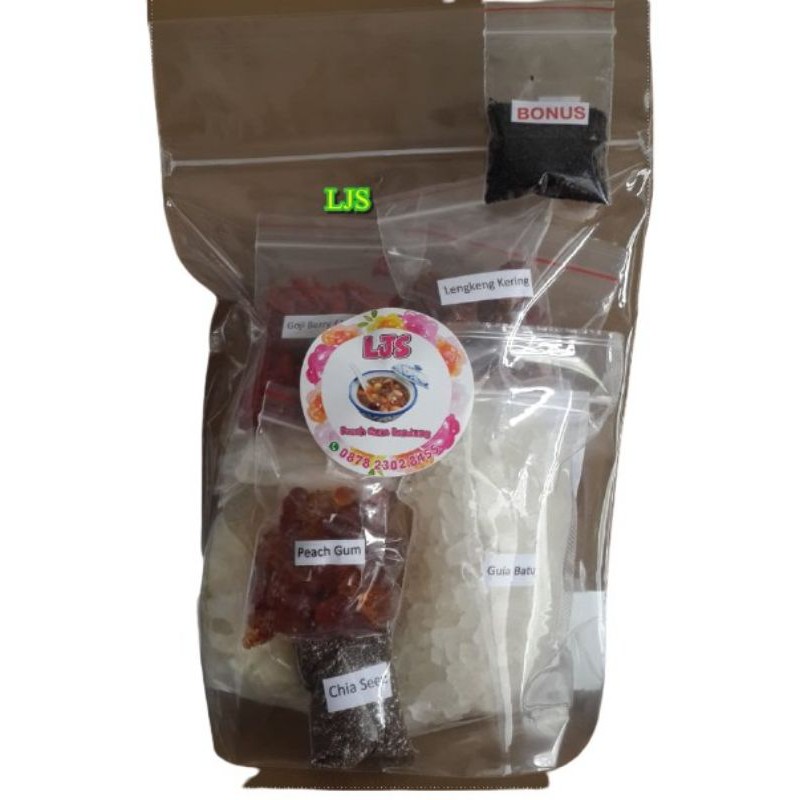 

Termurah dan Terlengkap /Peach Gum Komplit Kualitas Super/Paket Peach Gum Dessert Premium / Peach Gum Super Komplit / Paket Peach Gum Herbal 450 gr Isi 10 Macam Bonus Sarang Burung Salju