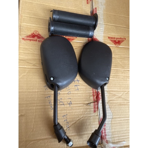 Spion Standar Bawaan Yamaha Mio Gagang Hitam + Handgrip Bulu Karet Empuk - Universal Model Yamaha Mio