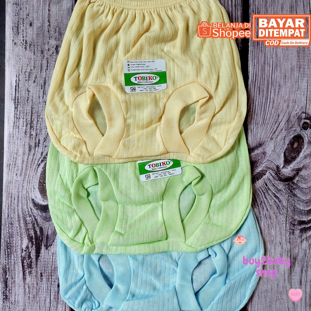 Celana pendek bayi model kotak dan POP Tobiko Warna Polos 0-3 Bulan 3 PCS