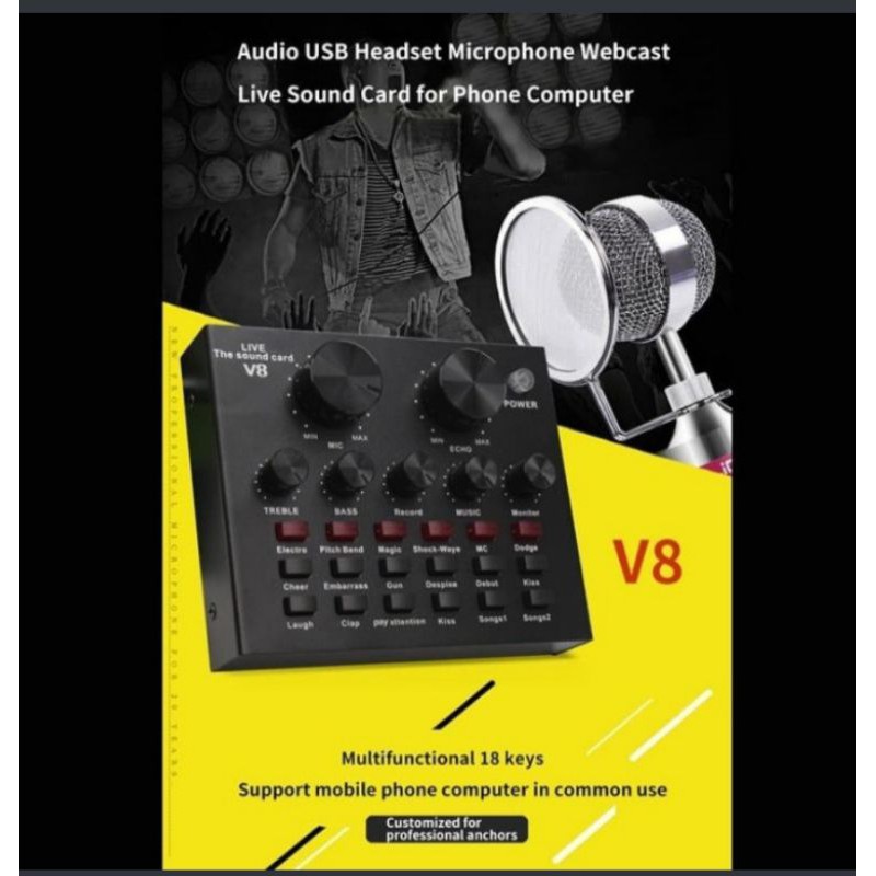 soundCard V8 Audio untuk HP PC mac Live broadCast karauke audio mixer