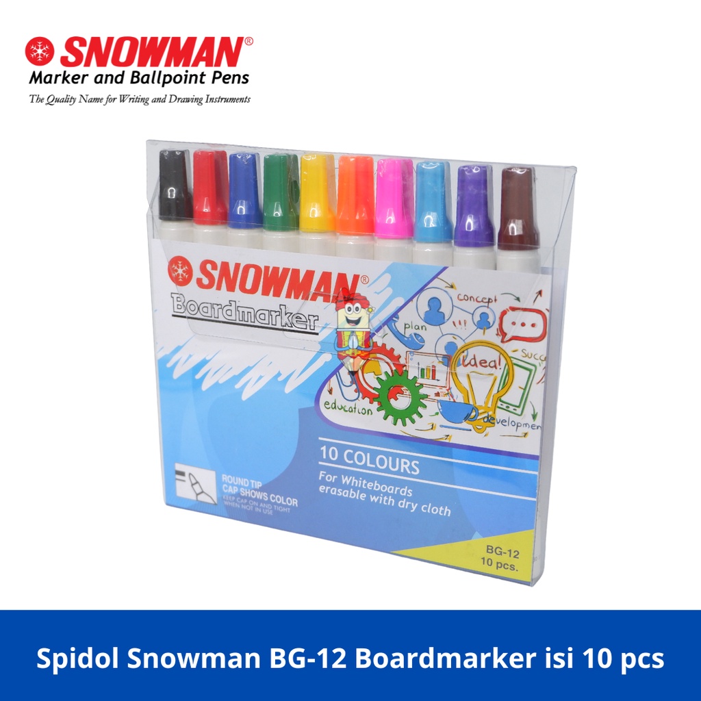 

Spidol Papan Tulis / whiteboard Snowman BG-12 Boardmarker isi 10 warna