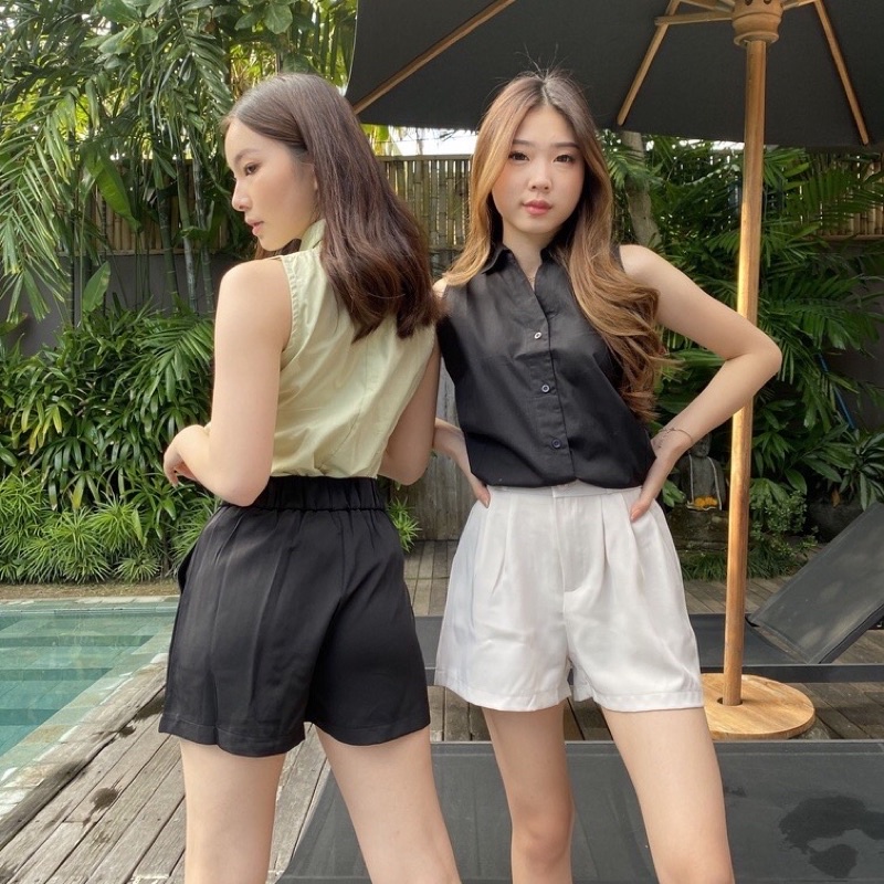 LIONA SLEEVELESS TOP KOREA - BLOUSE WANITA PREMIUM - KEMEJA KUTUNG - TOP BASIC MEWAH V-NECK - ATASAN WANITA UNTUK KONDANGAN - KEMEJA KERJA WARNA PASTEL - HADIAH / KADO ULTAH UNTUK CEWEK