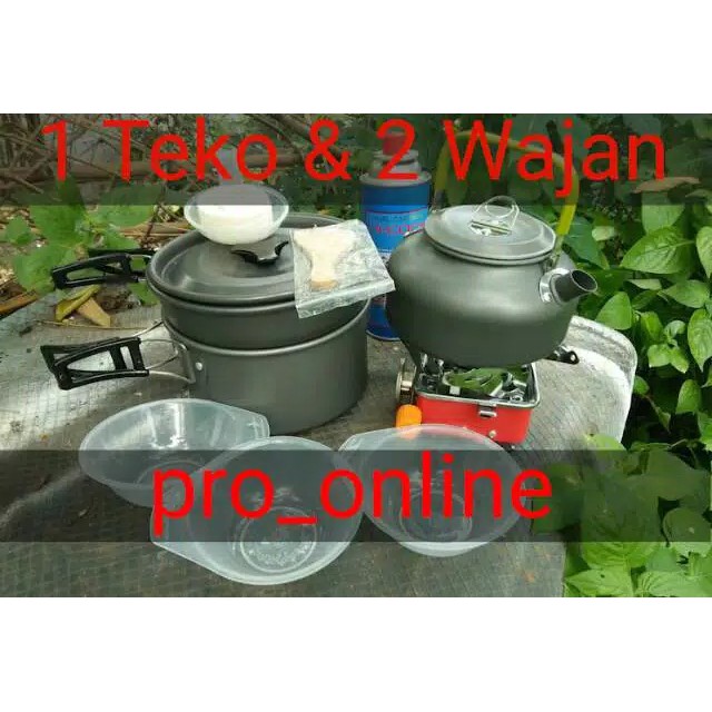 Paket Hemat Cooking Set Plus Teko DS308 &amp; Camping Stove K202 Kemping Outdor