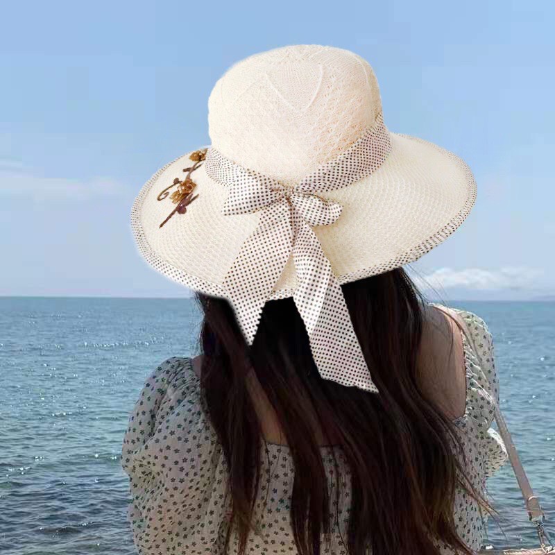 Topi Pantai Wanita Dewasa Lebar Topi Wanita Topi Pantai Impor Polos Pita Bunga Topi Fahion Wanita