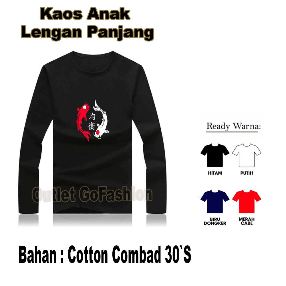 Baju Kaos Anak Laki Laki Desain Gambar Ikan Koi Balance Yin Yang Japanese Japan Lengan Panjang Distr