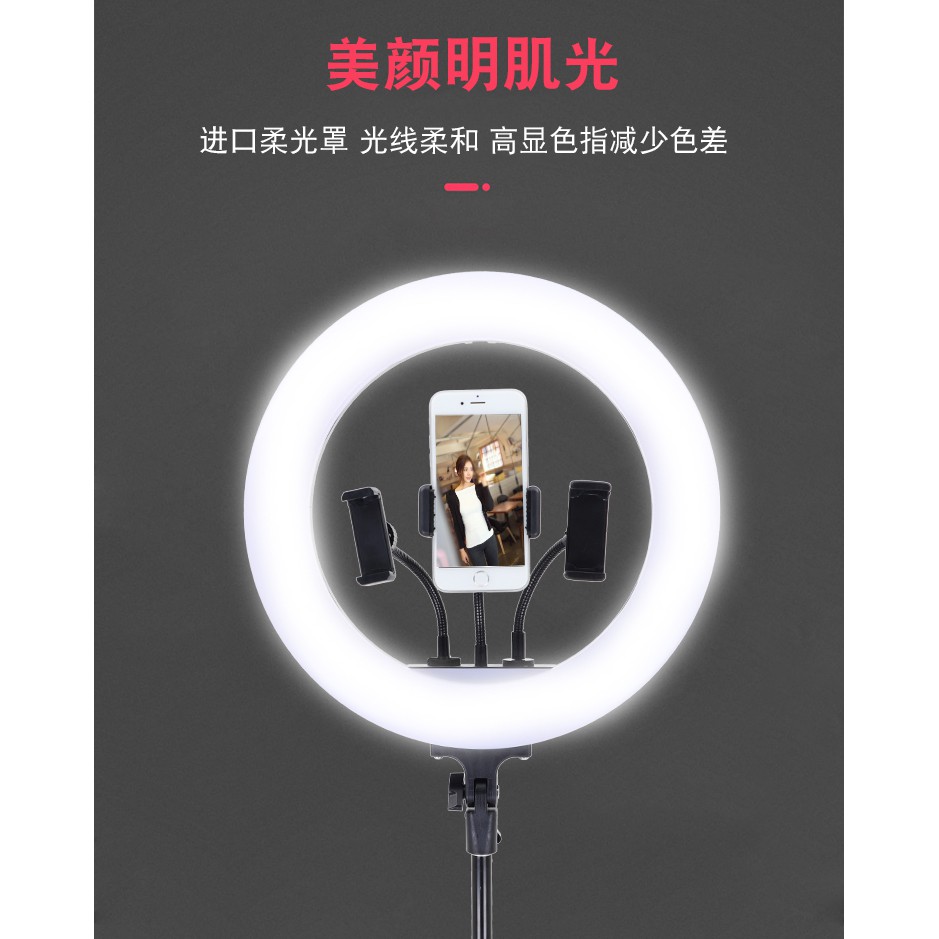 Lampu Halo Ring Light LED Kamera 18 Inch with 3xSmartphone Holder + Tripod - JY-460B - White - PICS0BWH