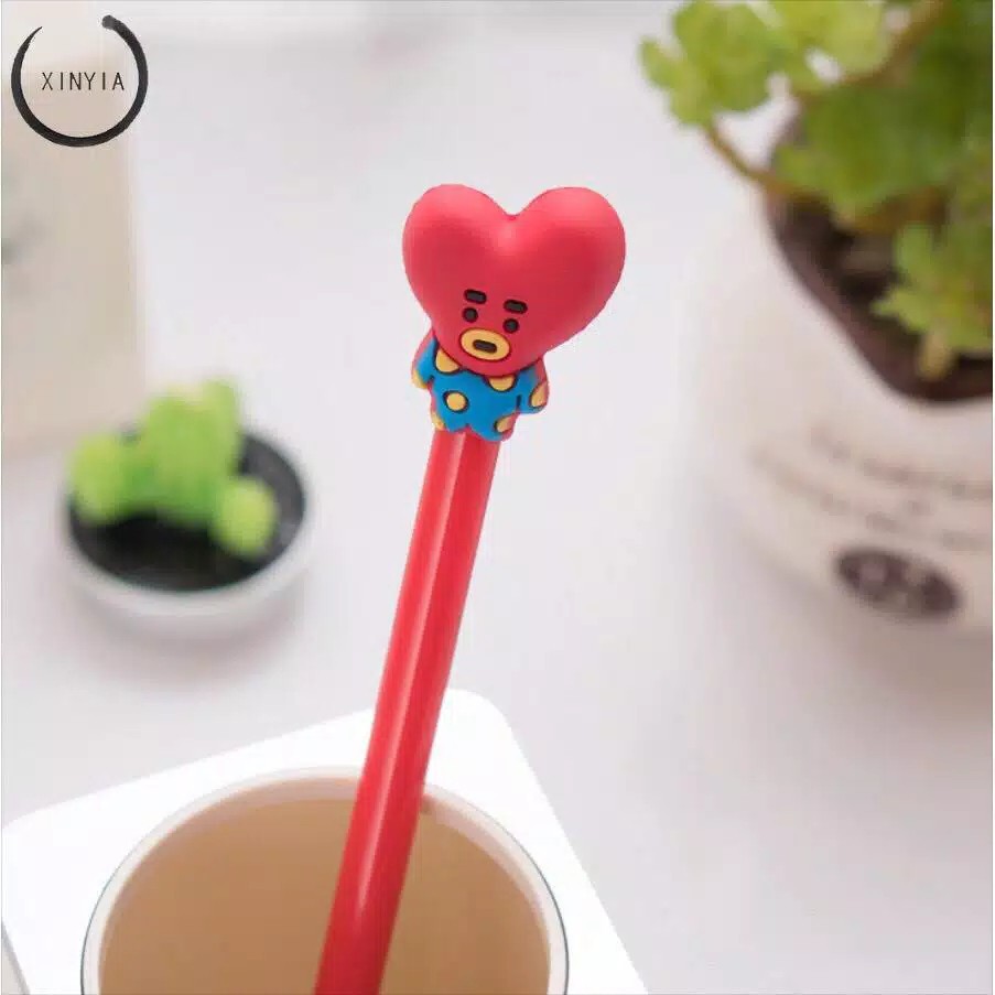 KPOP Cute Black Ink Gel Pen Kawaii Cartoon Pulpen Lucu PGM PM15