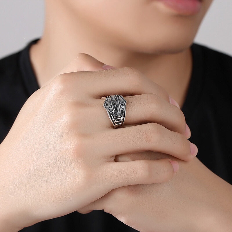 Cincin Model Terbuka Dapat Disesuaikan Desain Tulisan Motor Punk Rock Klasik Untuk Pria Dan Wanita