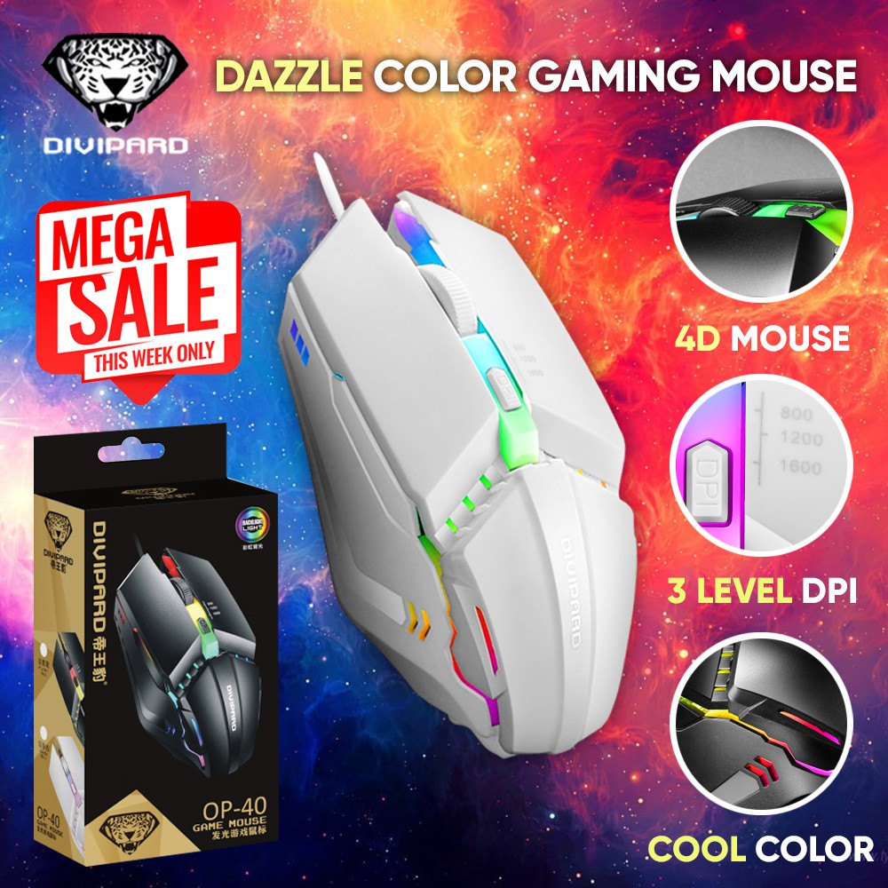 Mouse Gaming Kabel Divipard USB OP40 Colorful Backlight 1600 DPI