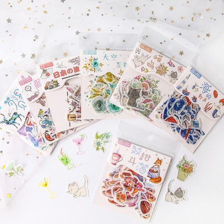 

HI107 Deco Stiker 40pcs Motif Kawaii Summer Autumn Fall Winter untuk Jurnaling