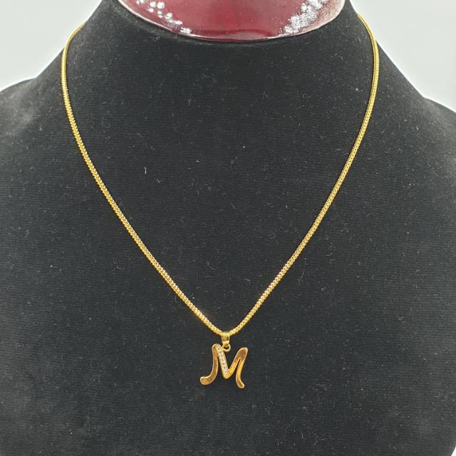 Paket kalung plus liontin huruf M S R D A T permata emas asli kadar 875 mewah elegant