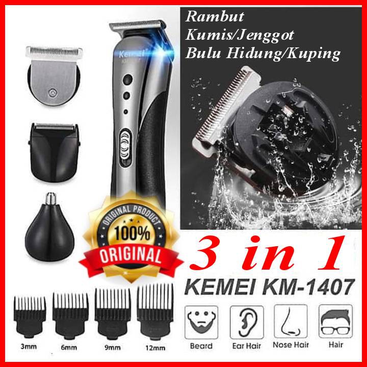 Kemei 1506 Alat Cukur 3in1 Shaver Bulu Kumis Jenggot Hidung Kuping KM1506 KM1407 1407 ORIGINAL