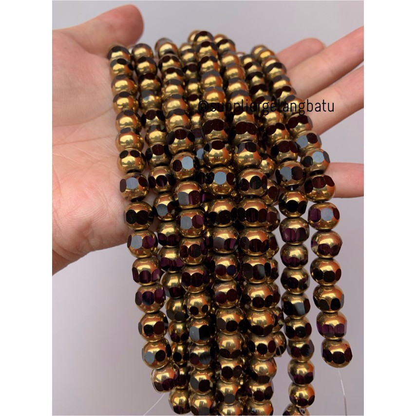 kristal BINGKAI GOLD 10mm ungu bahan spacer gelang kalung pembatas