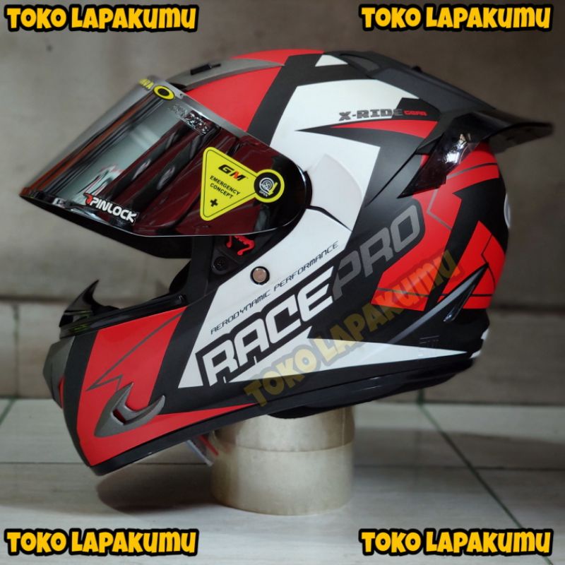 Terbaru Helm Gm Race Pro flat visor - helm fulpace Gm paket ganteng-Redwhite dof ganteng
