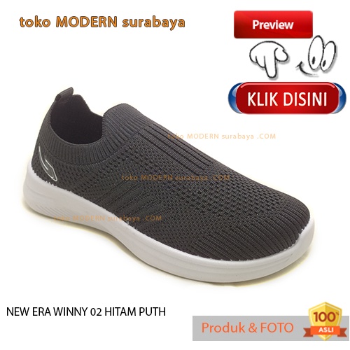 Sepatu anak casual slip on kain rajut NEW ERA WINNY 02 HITAM PUTIH