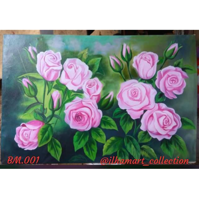 Lukisan Bunga Mawar Ukuran 135x85 120x60 90x60 Shopee Indonesia