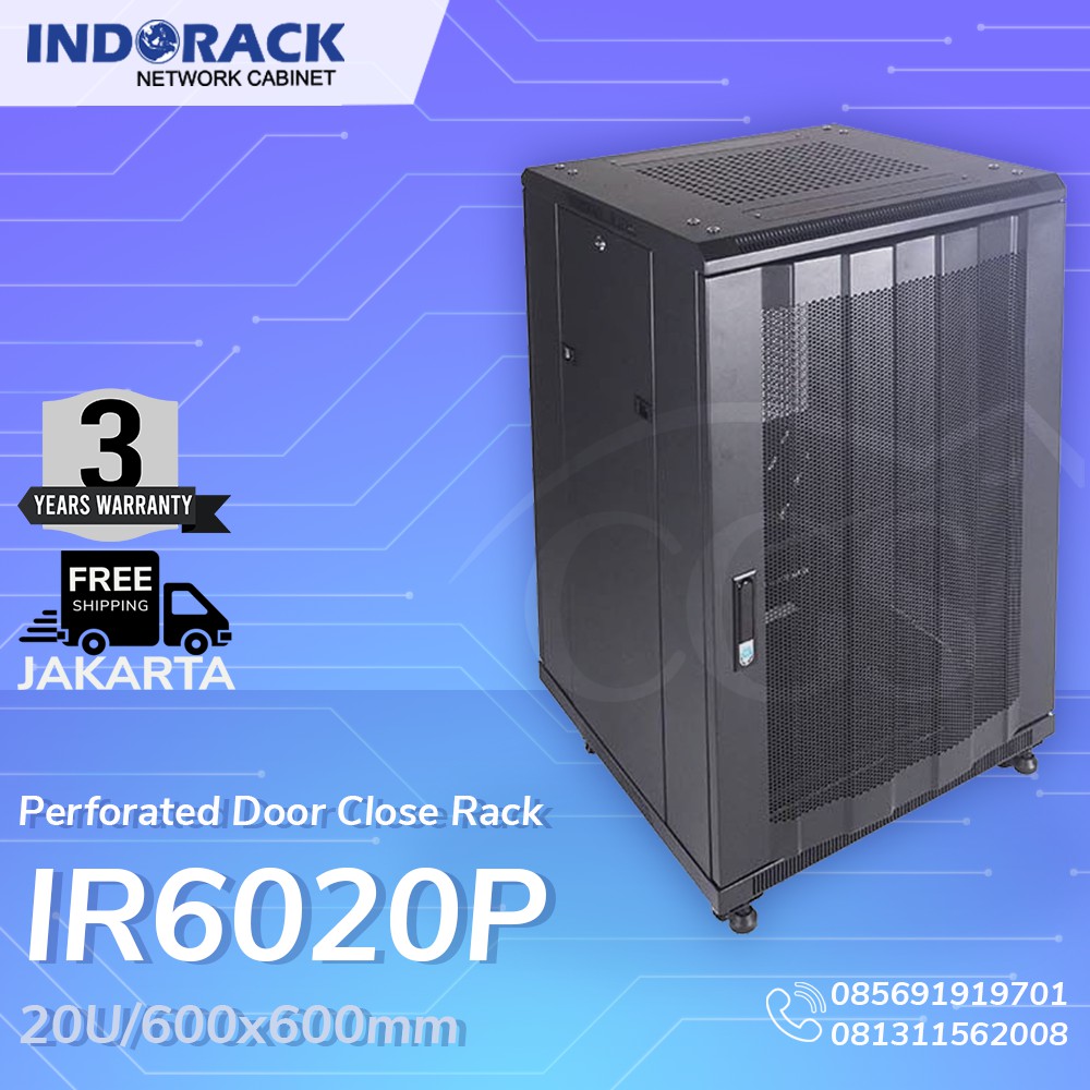 IR6020P - 20U Close Rack Depth 600mm Perforated Door 19&quot; - INDORACK