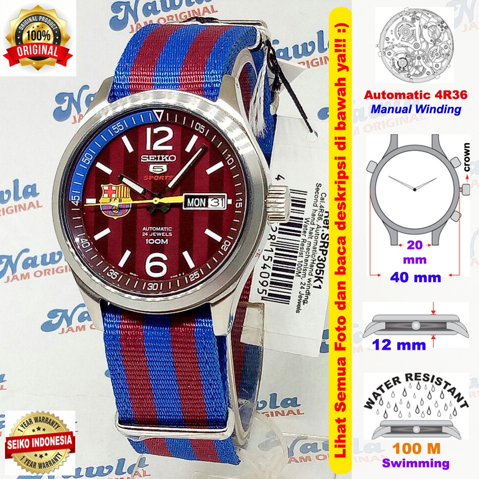 Seiko 5 Sports SRP305K1 Automatic FC Barca - Jam Tangan Pria SRP305