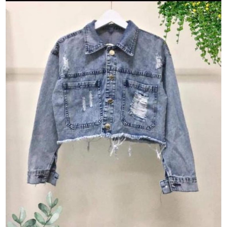 Jaket jeans crop snow blue
