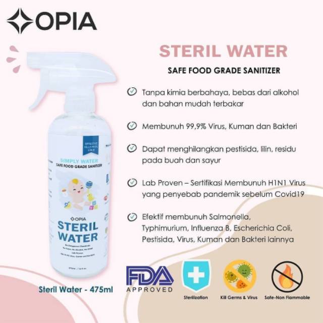 OPIA STERIL WATER SAFE FOOD GRADE SANITIZER 100 / 475 ml - NO ALKOHOL SANITIZING 100ml / 475ml