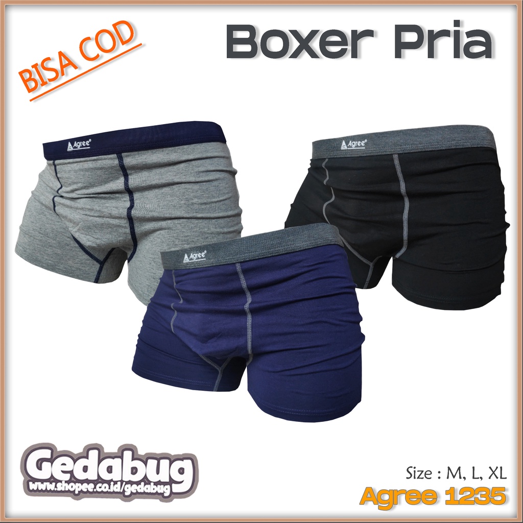 [ 3pc ] Boxer Agree 1235 Box Coklat Celana Dalam Pria Boxer Polos - Gedabug