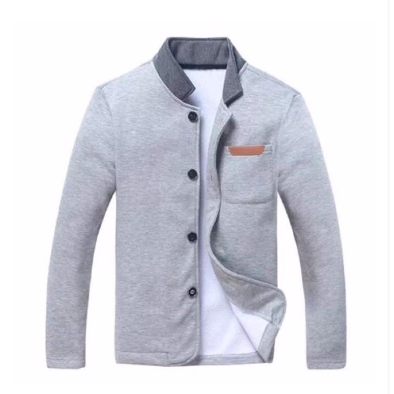 Kemeja Blazer abu muda|casual|original|saku|bahan fleece