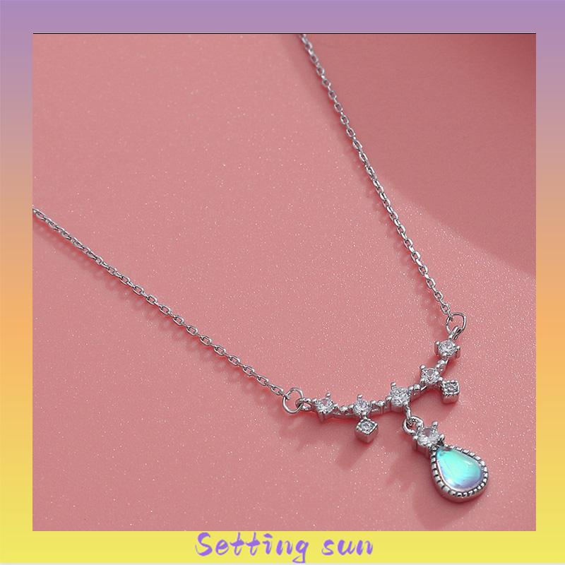 Kalung Wanita Korea Water Drop Necklace All-match Niche Design Light Luxury Moonstone Aksesoris Wanita