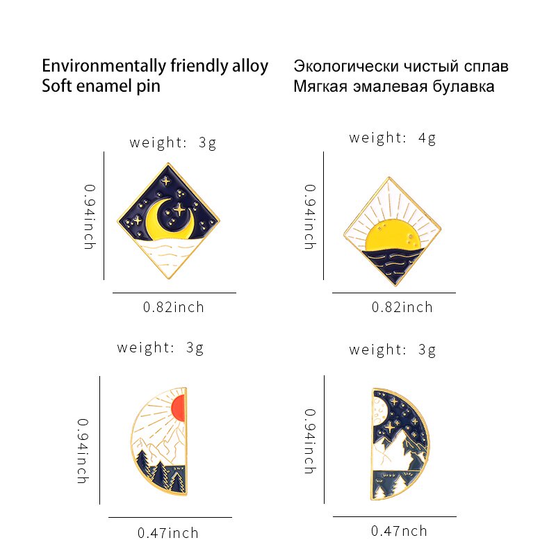 Bros Pin Enamel Bentuk Matahari Bulan Bintang Hutan Danau Untuk Wanita