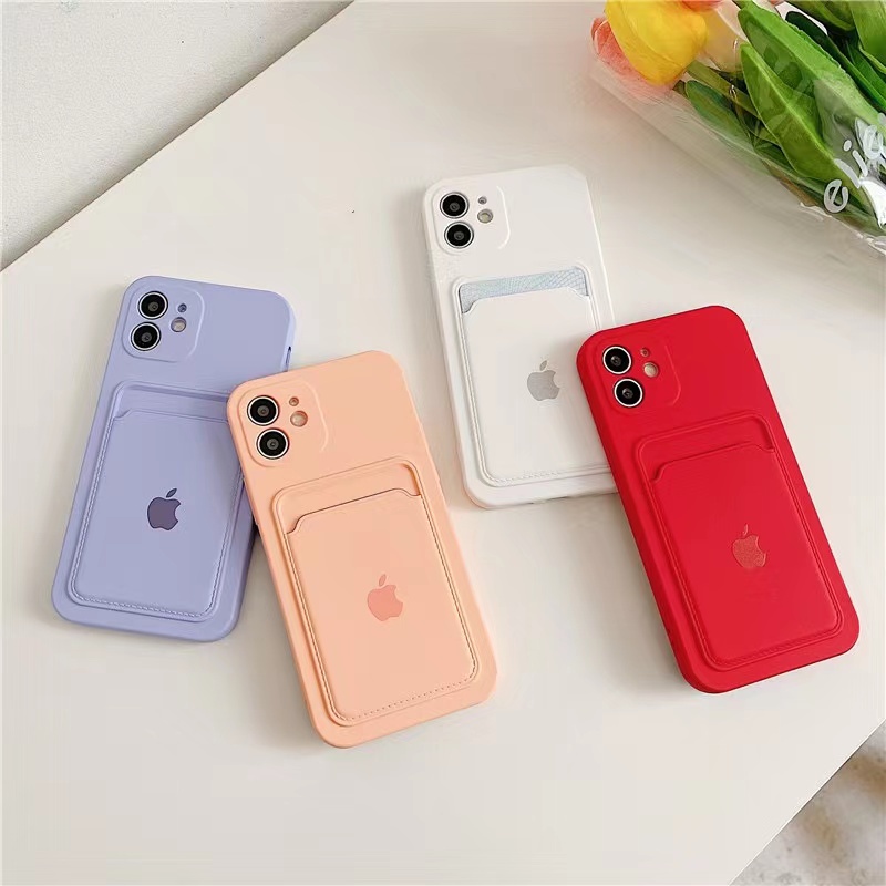 Silicone Card Holder Case Iphone 11 13 12 Pro Max Xs Max XR 7 8 Plus Se2020 dengan Logo All-Inclusive Portable Anti Jatuh Pelindung Case