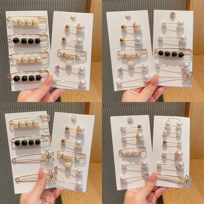 YEEZII 6Pcs/Set Korean Diamond Pearl Brooch Pins Fashion Elegant Waist Fixed Adjuster Clip Women Accessories Jewelry Gift