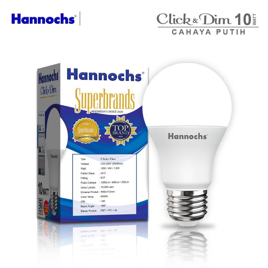 Hannochs Lampu LED Click &amp; Dim 10 watt - 3 tingkat kecerahan