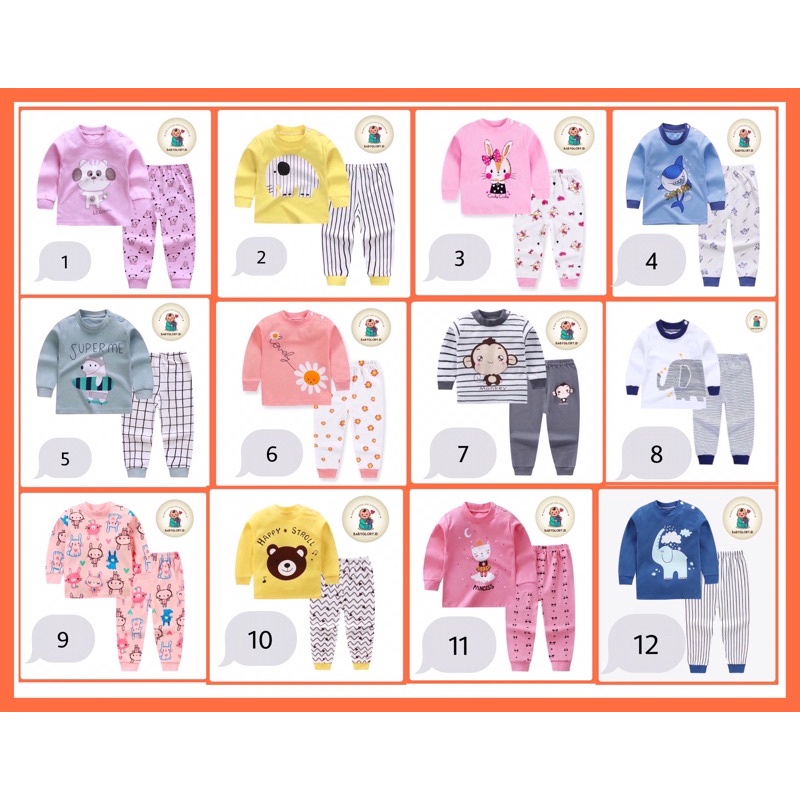 Babyglory.id✨ Setelan Lengan Panjang Anak Bayi Laki Laki Perempuan Import Baju Tidur Import Anak Bay