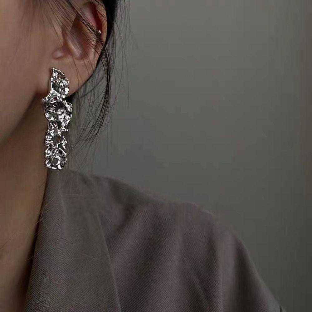 Mxbeauty Tidak Teratur Logam Pejantan Anting Trendi Berongga Berkilau Klip Anting Putri Telinga Giwang Perhiasan Hadiah Menjuntai Anting-Anting Vintage Gaya Korea