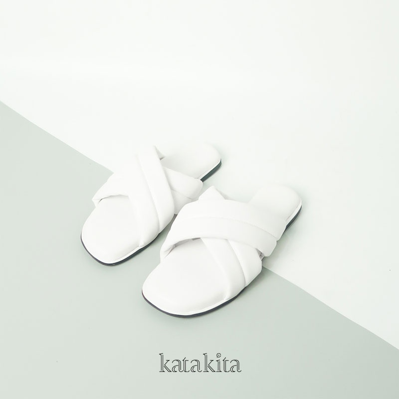 Katakita Millie Flat Sandal Wanita Sendal wanita Teplek-Full White